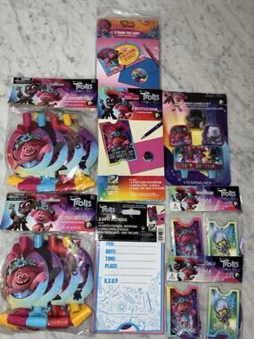 Trolls World Tour Birthday Party Supplies Lot Invitations Blowouts Candles Tags